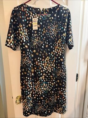 Alfani Black Multi-Spot Midi Dress with Blue and Brown Accents